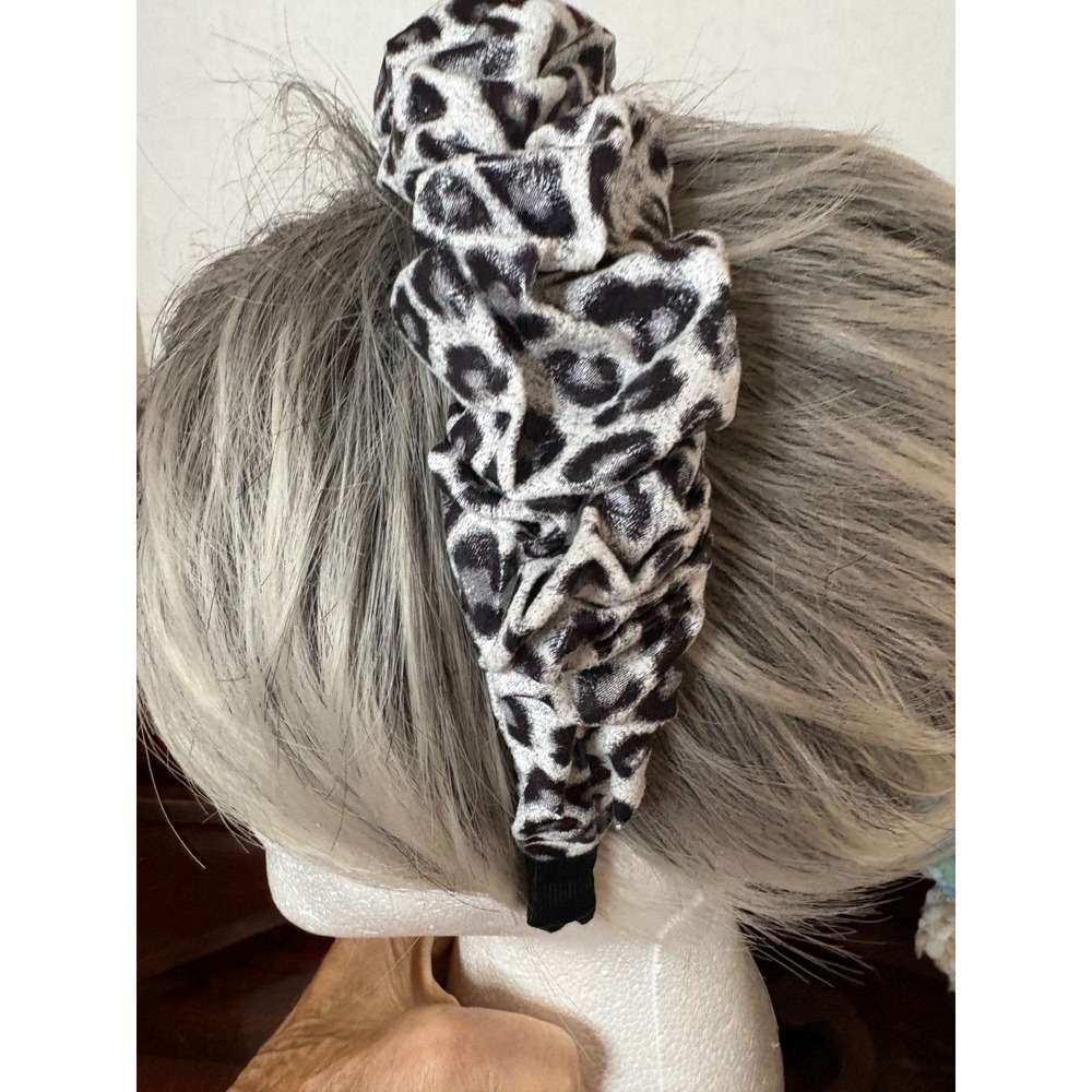 Leopard Print Scrunchie Headband Black White Animal Print Ruched Hair Accessory